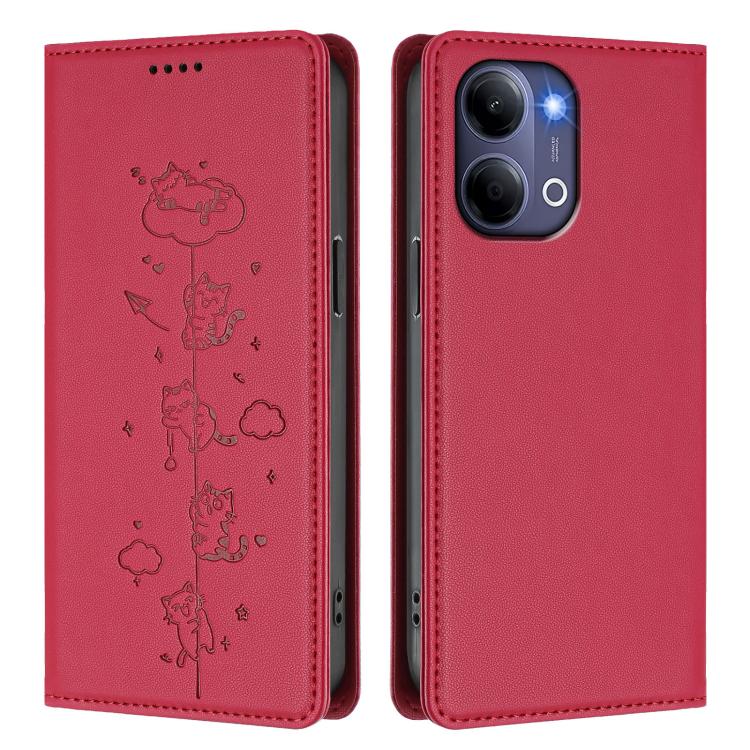 For vivo Y21 5G 2026 / vivo Y05 4G Cute Cats Embossed Magnetic RFID Vegan Leather Phone Case