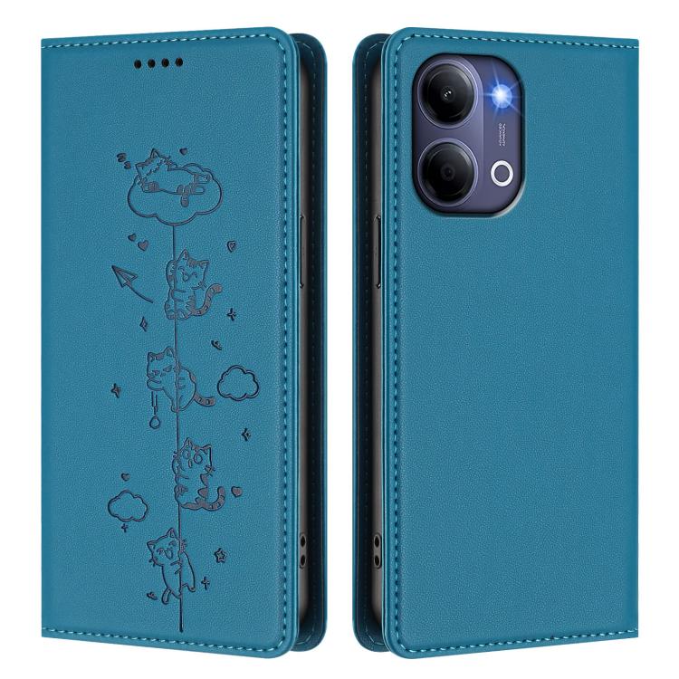 For vivo Y21 5G 2026 / vivo Y05 4G Cute Cats Embossed Magnetic RFID Vegan Leather Phone Case