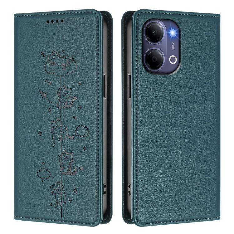 For vivo Y21 5G 2026 / vivo Y05 4G Cute Cats Embossed Magnetic RFID Vegan Leather Phone Case