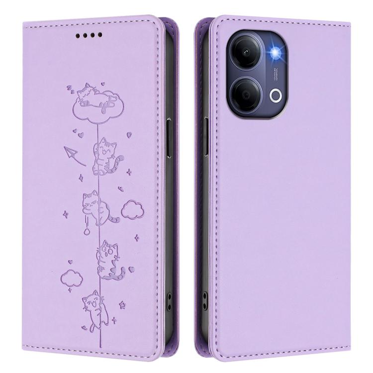 For vivo Y21 5G 2026 / vivo Y05 4G Cute Cats Embossed Magnetic RFID Vegan Leather Phone Case