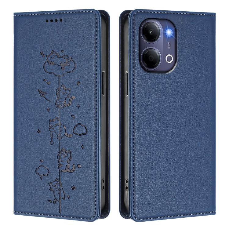 For vivo Y21 5G 2026 / vivo Y05 4G Cute Cats Embossed Magnetic RFID Vegan Leather Phone Case