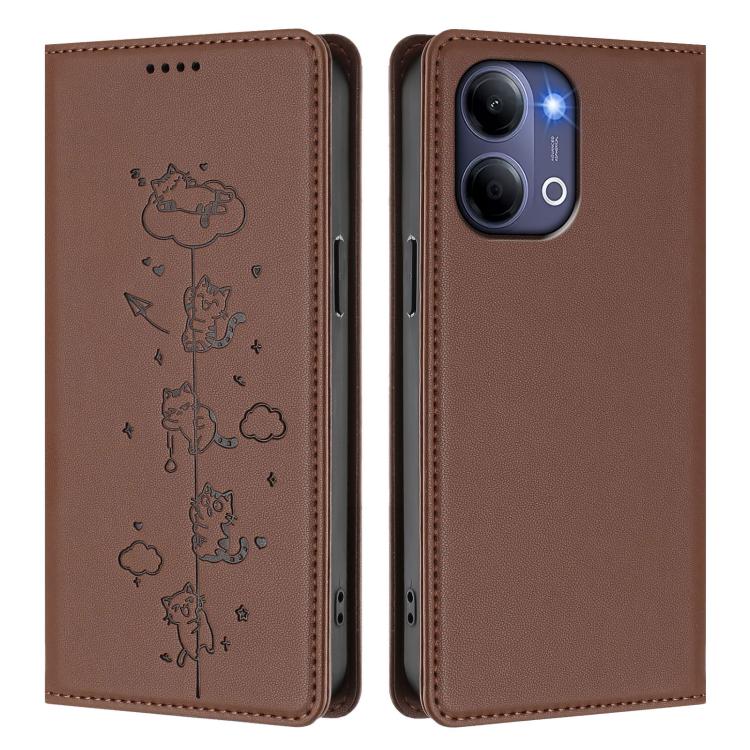 For vivo Y21 5G 2026 / vivo Y05 4G Cute Cats Embossed Magnetic RFID Vegan Leather Phone Case