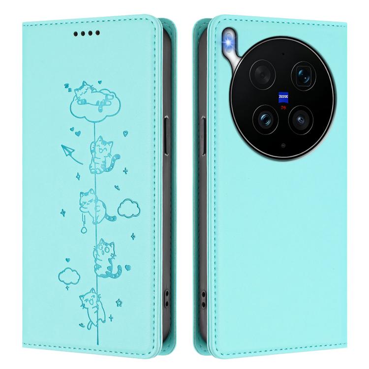 For vivo X300 Ultra Cute Cats Embossed Magnetic RFID Vegan Leather Phone Case