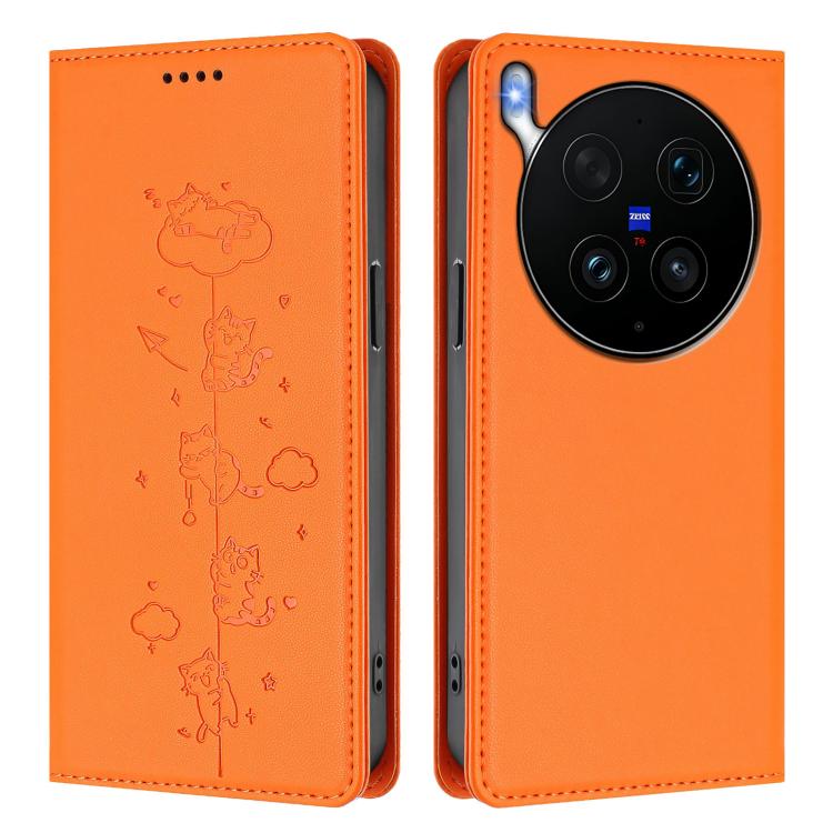 For vivo X300 Ultra Cute Cats Embossed Magnetic RFID Vegan Leather Phone Case