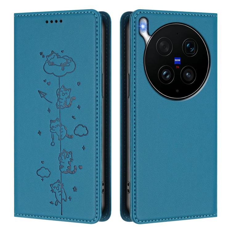 For vivo X300 Ultra Cute Cats Embossed Magnetic RFID Vegan Leather Phone Case