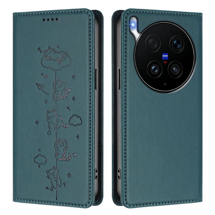 For vivo X300 Ultra Cute Cats Embossed Magnetic RFID Vegan Leather Phone Case