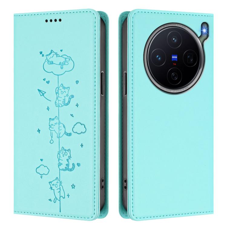 For vivo X300s Cute Cats Embossed Magnetic RFID Vegan Leather Phone Case