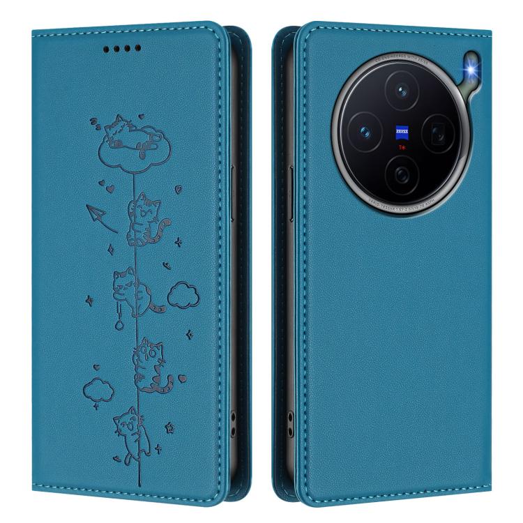 For vivo X300s Cute Cats Embossed Magnetic RFID Vegan Leather Phone Case