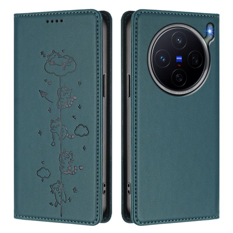 For vivo X300s Cute Cats Embossed Magnetic RFID Vegan Leather Phone Case