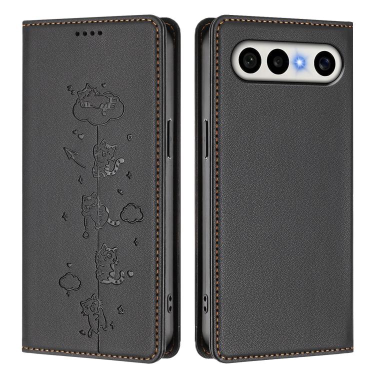 For vivo X300 FE 5G / S50 Pro mini 5G Cute Cats Embossed Magnetic RFID Vegan Leather Phone Case