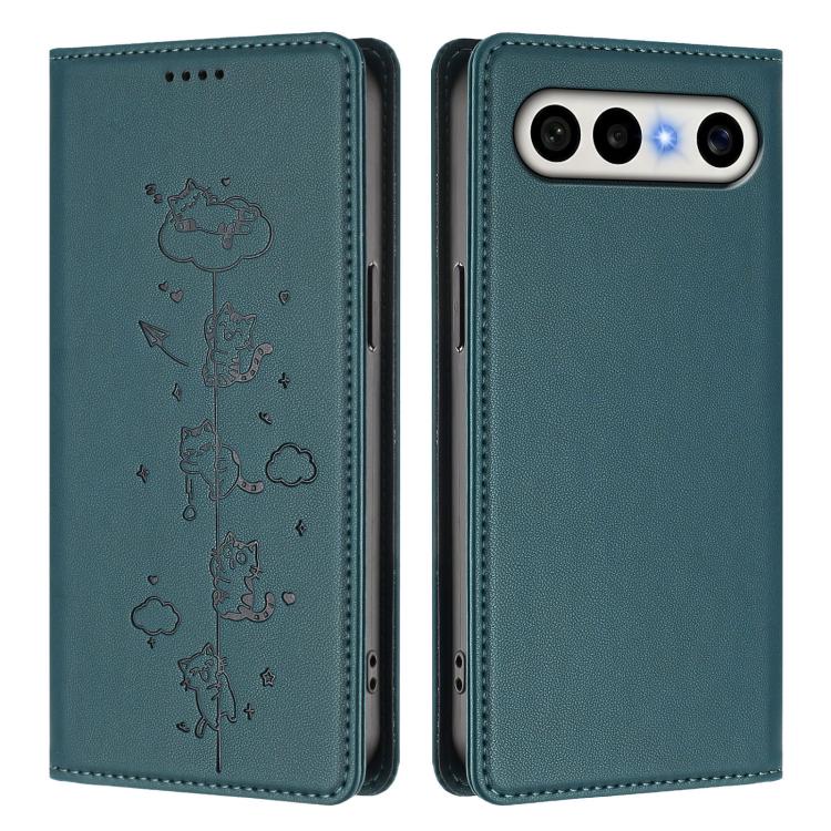 For vivo X300 FE 5G / S50 Pro mini 5G Cute Cats Embossed Magnetic RFID Vegan Leather Phone Case