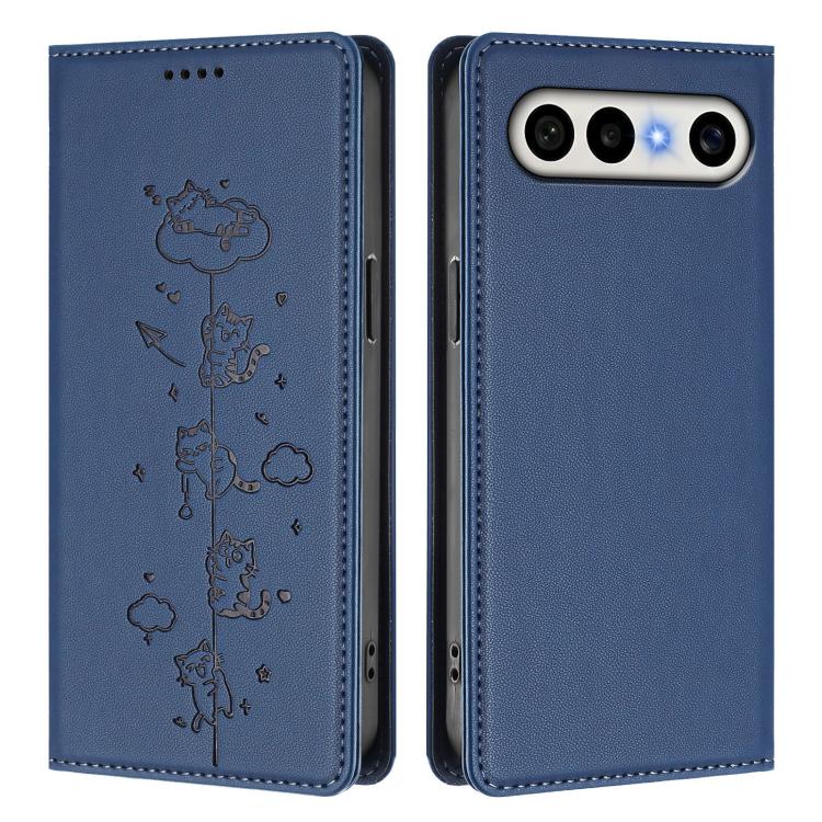 For vivo X300 FE 5G / S50 Pro mini 5G Cute Cats Embossed Magnetic RFID Vegan Leather Phone Case