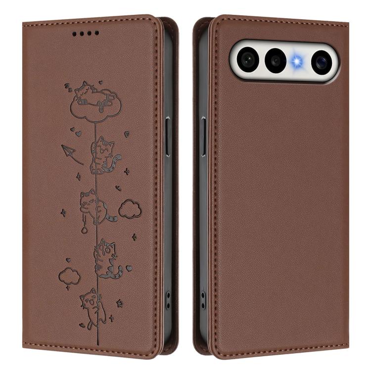 For vivo X300 FE 5G / S50 Pro mini 5G Cute Cats Embossed Magnetic RFID Vegan Leather Phone Case