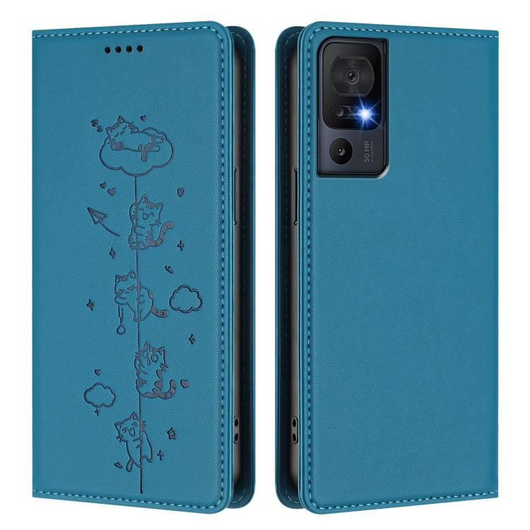 For TCL 40 SE Cute Cats Embossed Magnetic RFID Vegan Leather Phone Case
