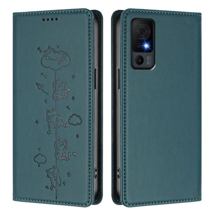For TCL 40 XL Cute Cats Embossed Magnetic RFID Vegan Leather Phone Case