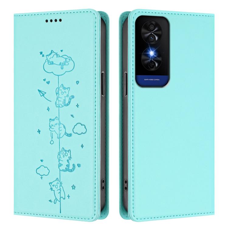 For TCL 50 5G / 50 XE / 50 XE NxtPaper Cute Cats Embossed Magnetic RFID Vegan Leather Phone Case