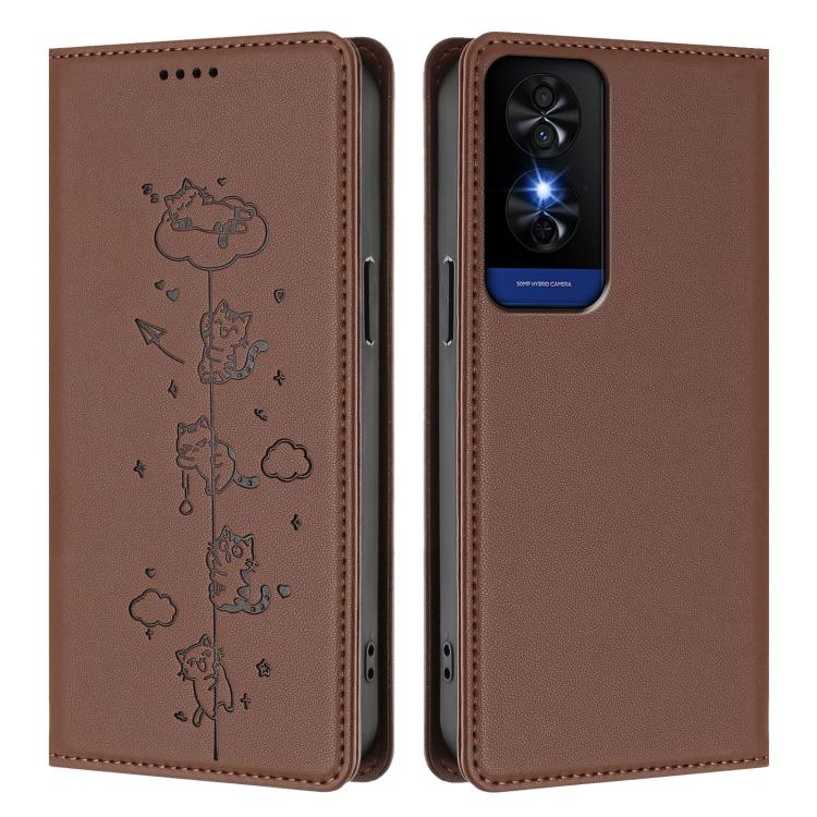 For TCL 50 5G / 50 XE / 50 XE NxtPaper Cute Cats Embossed Magnetic RFID Vegan Leather Phone Case