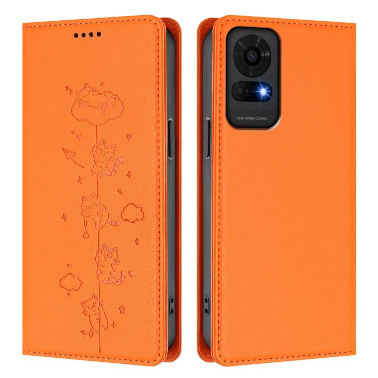 For TCL 50 LE / TCL K23 / TCL K24 Cute Cats Embossed Magnetic RFID Vegan Leather Phone Case