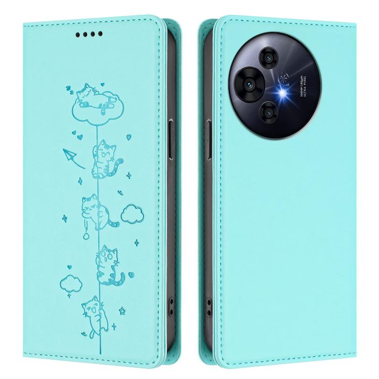 For TCL 50 NxtPaper / 50 Pro NxtPaper / P10 Cute Cats Embossed Magnetic RFID Vegan Leather Phone Case