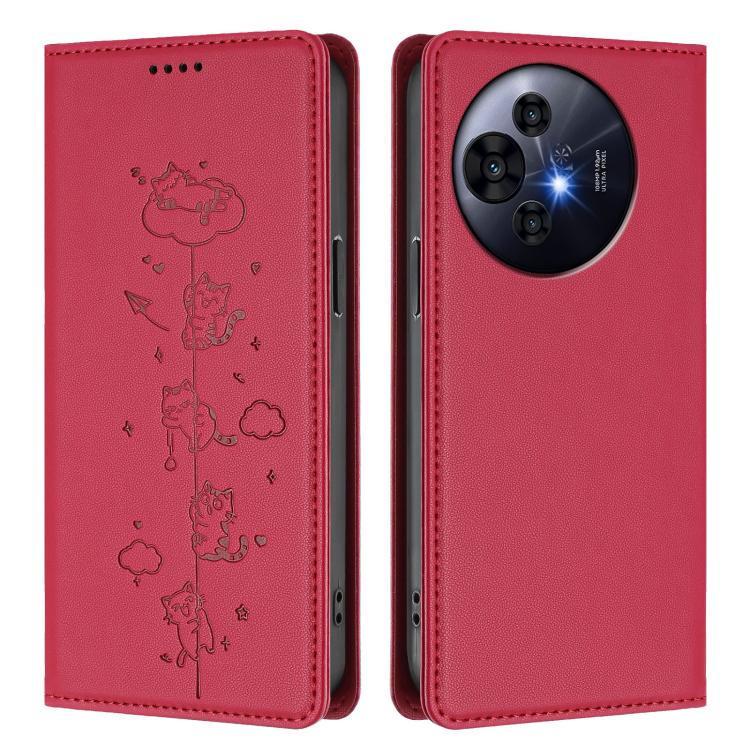 For TCL 50 NxtPaper / 50 Pro NxtPaper / P10 Cute Cats Embossed Magnetic RFID Vegan Leather Phone Case