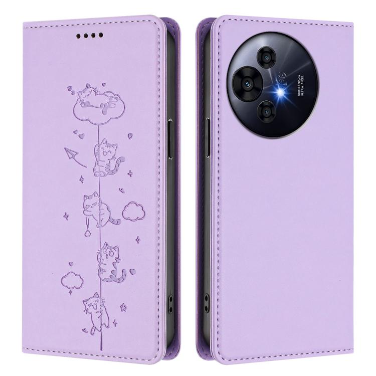 For TCL 50 NxtPaper / 50 Pro NxtPaper / P10 Cute Cats Embossed Magnetic RFID Vegan Leather Phone Case