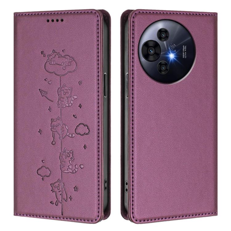 For TCL 50 NxtPaper / 50 Pro NxtPaper / P10 Cute Cats Embossed Magnetic RFID Vegan Leather Phone Case