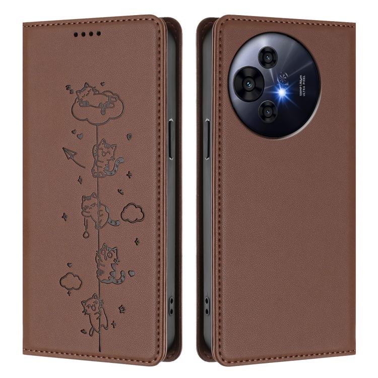 For TCL 50 NxtPaper / 50 Pro NxtPaper / P10 Cute Cats Embossed Magnetic RFID Vegan Leather Phone Case