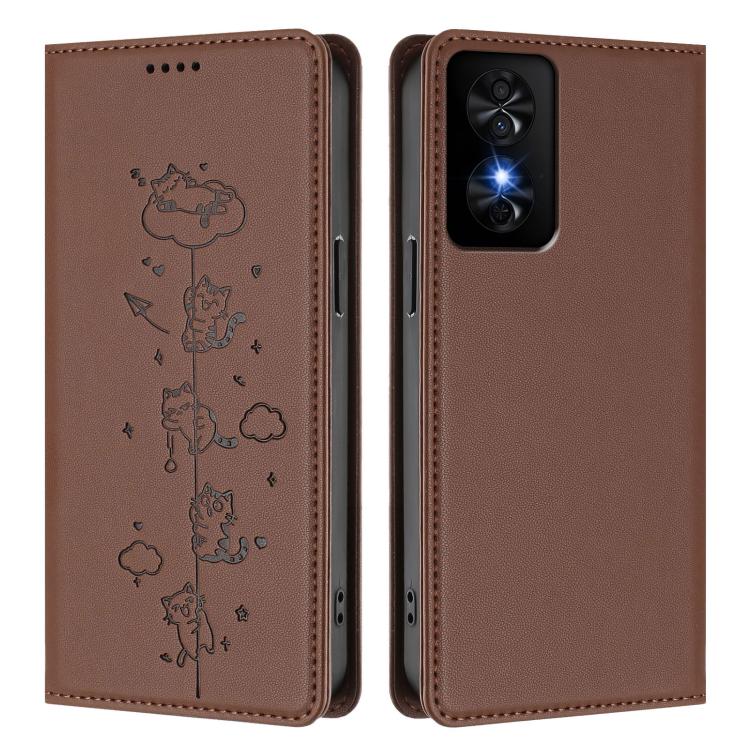 For TCL 50 SE / 40 NxtPaper 4G Cute Cats Embossed Magnetic RFID Vegan Leather Phone Case