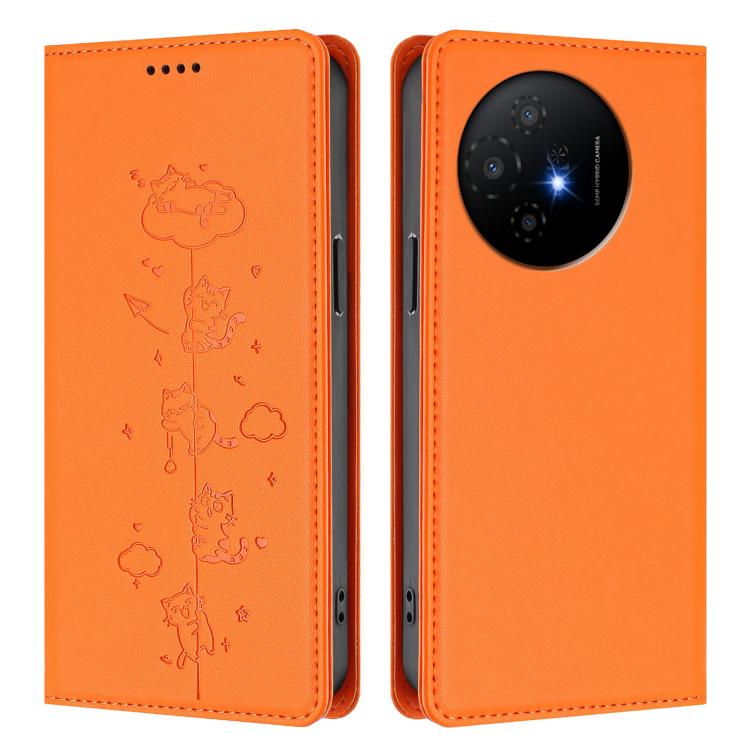 For TCL 50 XL 5G / 50 XL NxtPaper Cute Cats Embossed Magnetic RFID Vegan Leather Phone Case