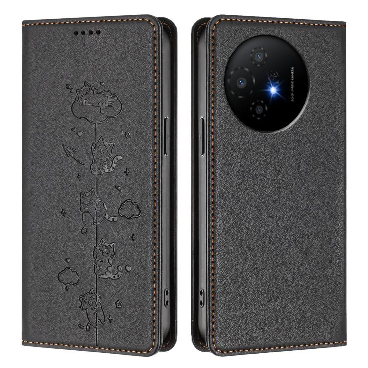 For TCL 50 XL 5G / 50 XL NxtPaper Cute Cats Embossed Magnetic RFID Vegan Leather Phone Case