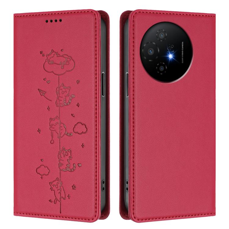 For TCL 50 XL 5G / 50 XL NxtPaper Cute Cats Embossed Magnetic RFID Vegan Leather Phone Case