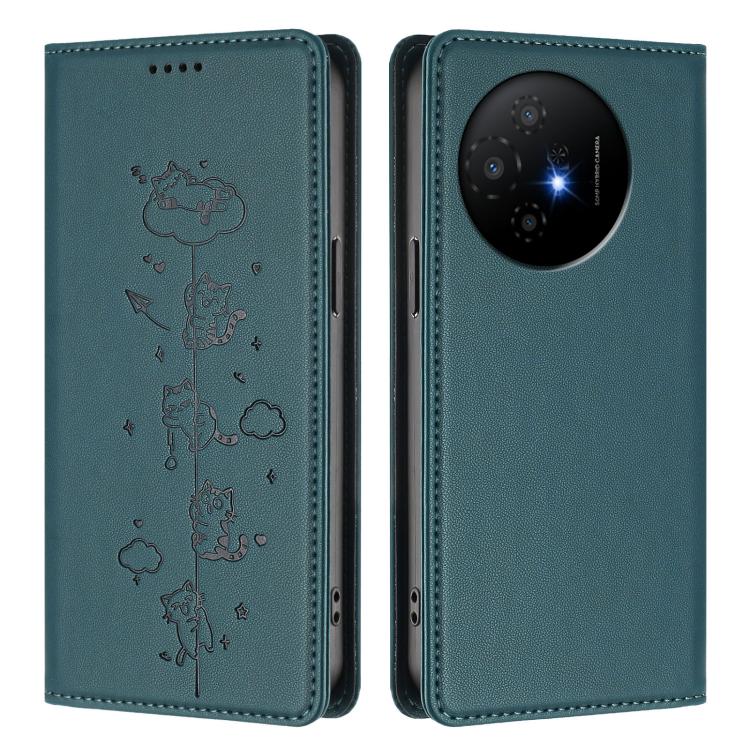 For TCL 50 XL 5G / 50 XL NxtPaper Cute Cats Embossed Magnetic RFID Vegan Leather Phone Case