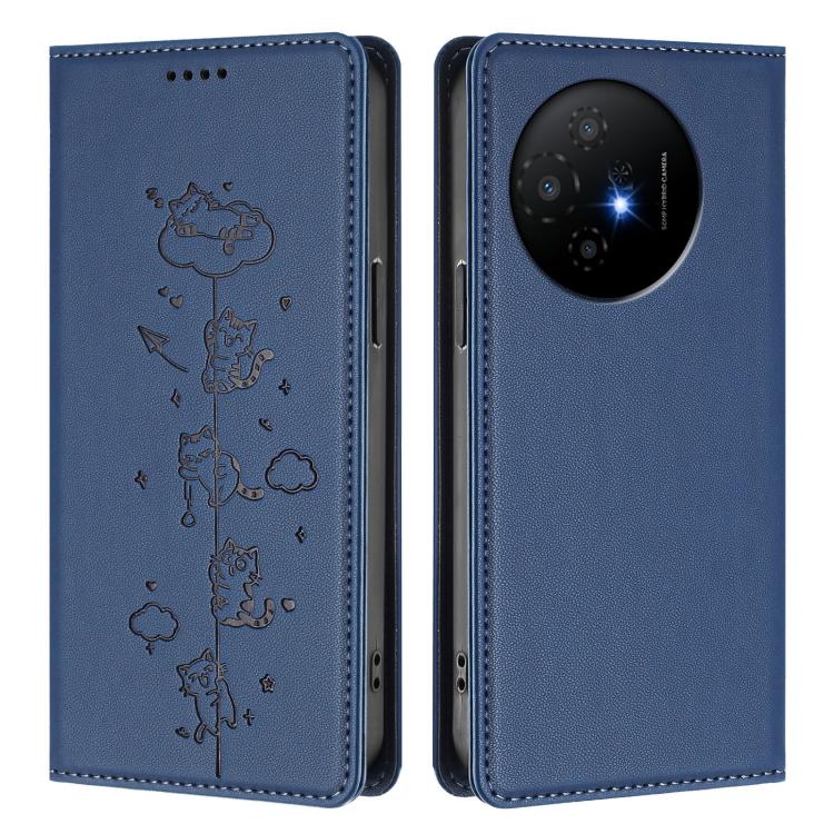 For TCL 50 XL 5G / 50 XL NxtPaper Cute Cats Embossed Magnetic RFID Vegan Leather Phone Case