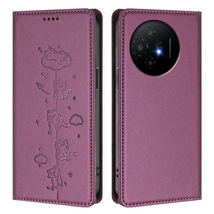 For TCL 50 XL 5G / 50 XL NxtPaper Cute Cats Embossed Magnetic RFID Vegan Leather Phone Case