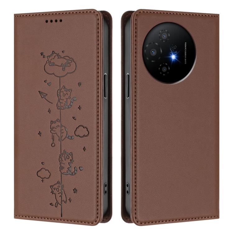 For TCL 50 XL 5G / 50 XL NxtPaper Cute Cats Embossed Magnetic RFID Vegan Leather Phone Case