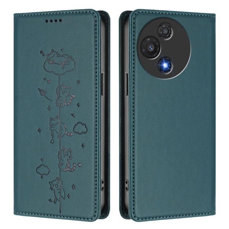 For TCL 60 5G Cute Cats Embossed Magnetic RFID Vegan Leather Phone Case