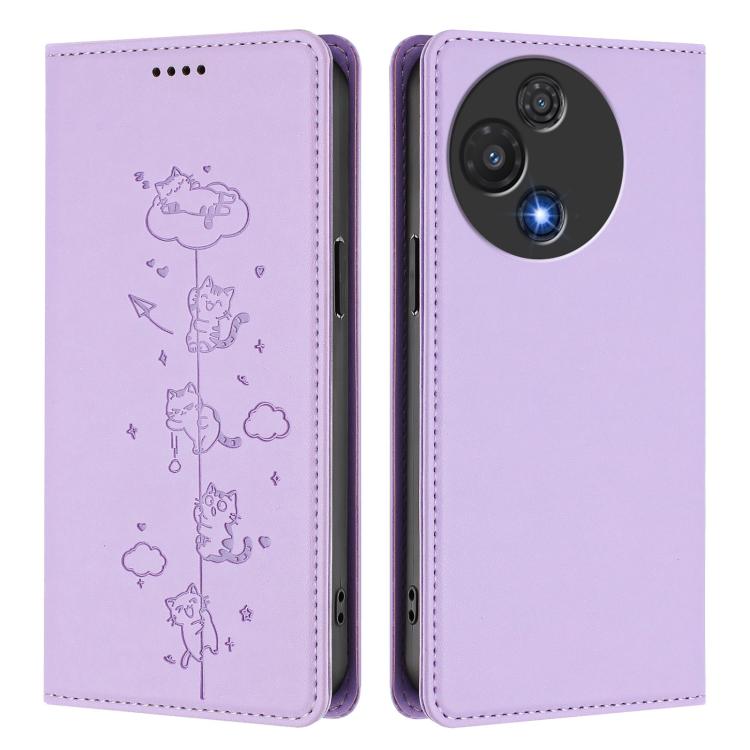 For TCL 60 5G Cute Cats Embossed Magnetic RFID Vegan Leather Phone Case
