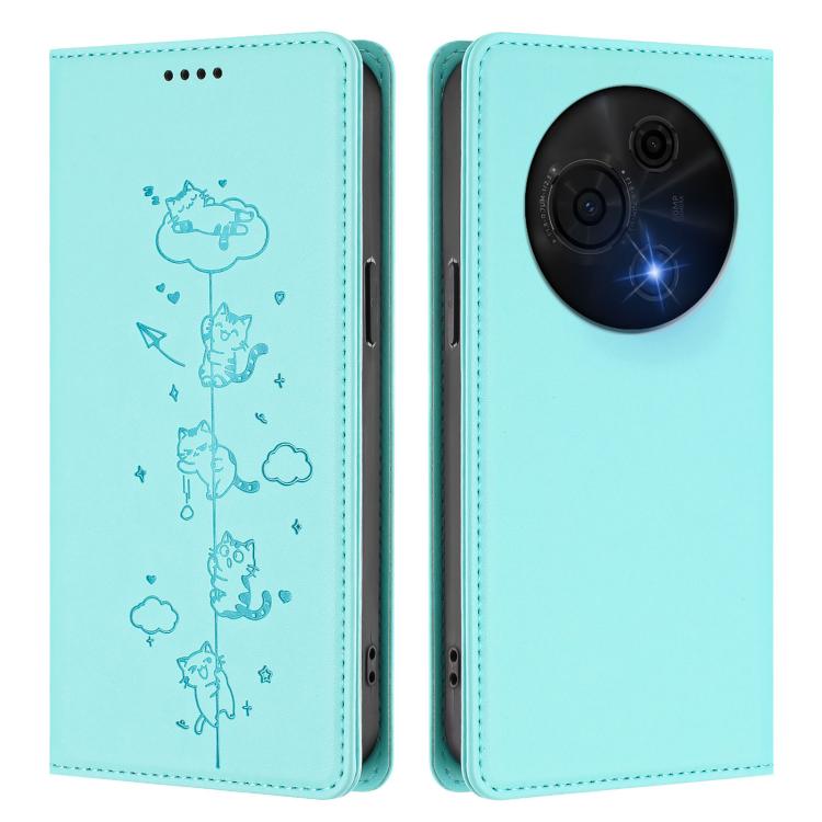For TCL 60 NxtPaper Cute Cats Embossed Magnetic RFID Vegan Leather Phone Case