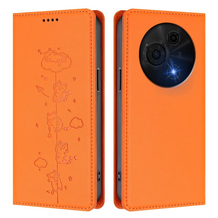 For TCL 60 NxtPaper Cute Cats Embossed Magnetic RFID Vegan Leather Phone Case