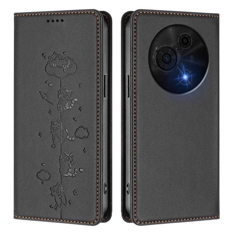 For TCL 60 NxtPaper Cute Cats Embossed Magnetic RFID Vegan Leather Phone Case