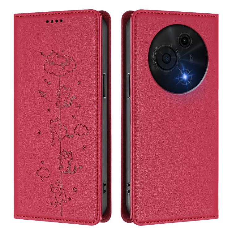 For TCL 60 NxtPaper Cute Cats Embossed Magnetic RFID Vegan Leather Phone Case