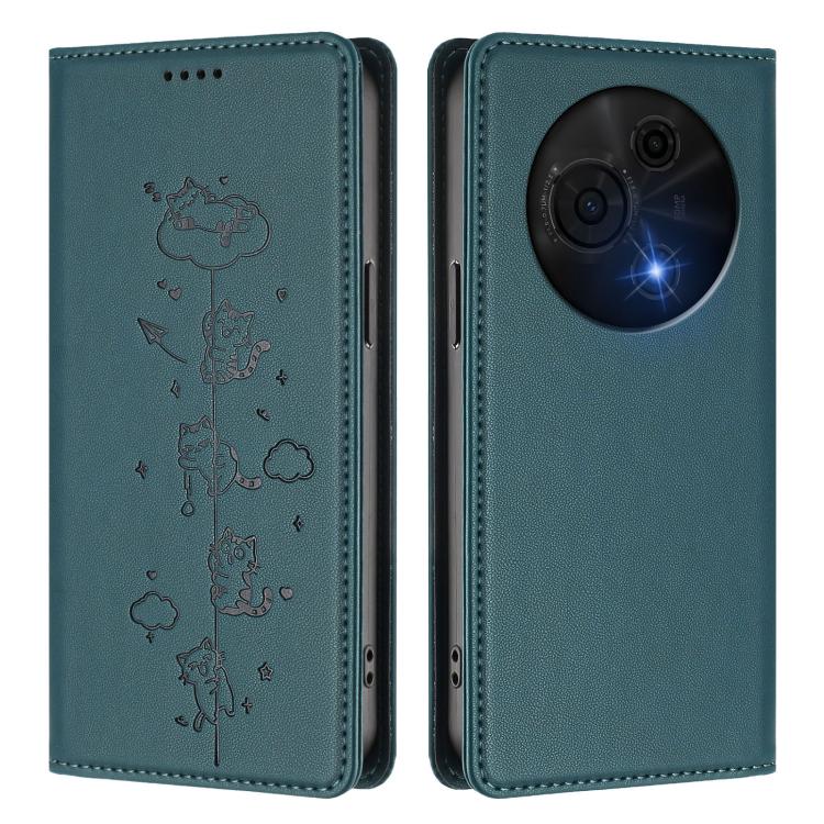 For TCL 60 NxtPaper Cute Cats Embossed Magnetic RFID Vegan Leather Phone Case