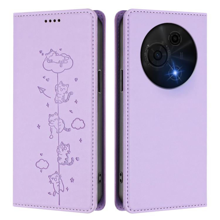 For TCL 60 NxtPaper Cute Cats Embossed Magnetic RFID Vegan Leather Phone Case