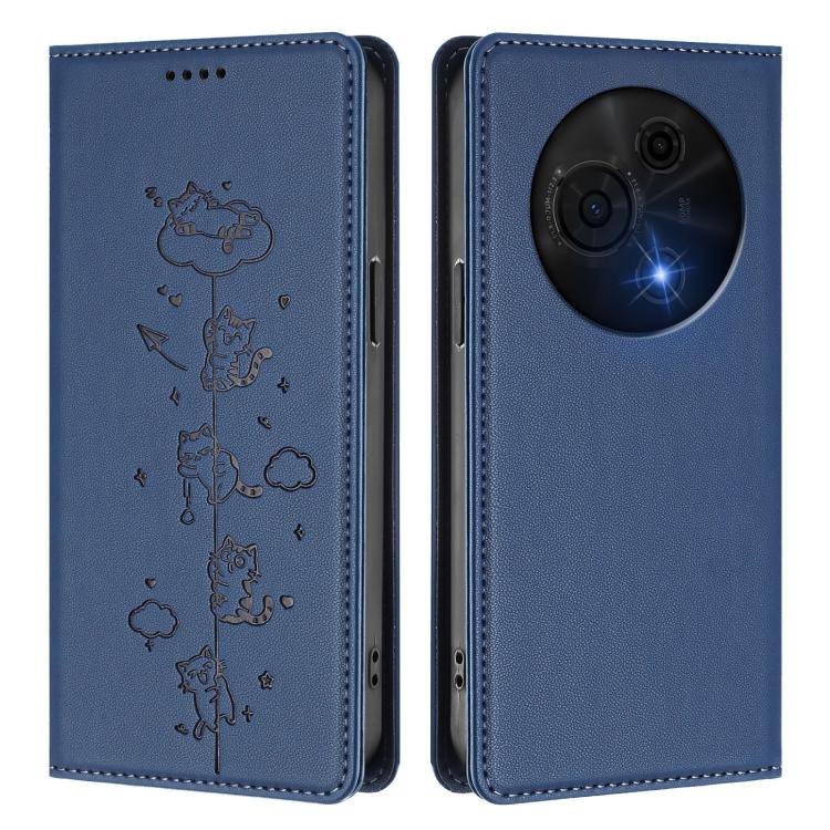 For TCL 60 NxtPaper Cute Cats Embossed Magnetic RFID Vegan Leather Phone Case