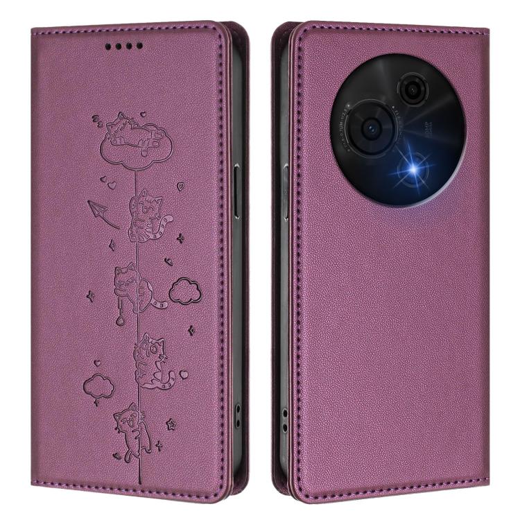 For TCL 60 NxtPaper Cute Cats Embossed Magnetic RFID Vegan Leather Phone Case