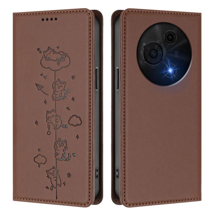 For TCL 60 NxtPaper Cute Cats Embossed Magnetic RFID Vegan Leather Phone Case