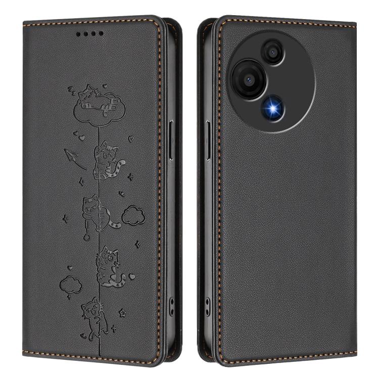 For TCL 60 SE NxtPaper 5G Cute Cats Embossed Magnetic RFID Vegan Leather Phone Case