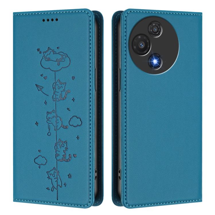 For TCL 60R 5G Cute Cats Embossed Magnetic RFID Vegan Leather Phone Case