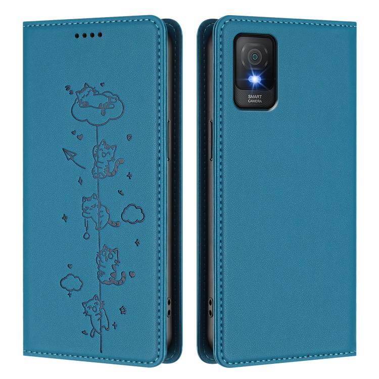 For TCL 403 Cute Cats Embossed Magnetic RFID Vegan Leather Phone Case