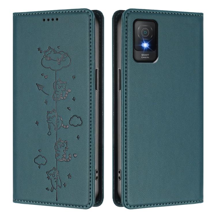 For TCL 403 Cute Cats Embossed Magnetic RFID Vegan Leather Phone Case